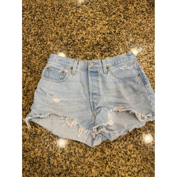 Levi's Pants - Levis 501 Original High Rise Distressed Denim Shorts Light Wash Blue W28